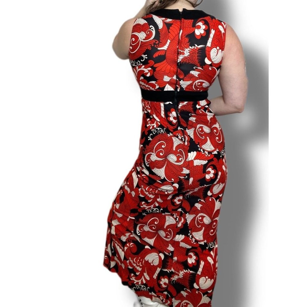 1960s Vintage Mod Long Dress Red, Black, and White Sleeveless Midi Dress - Picture 3 of 12